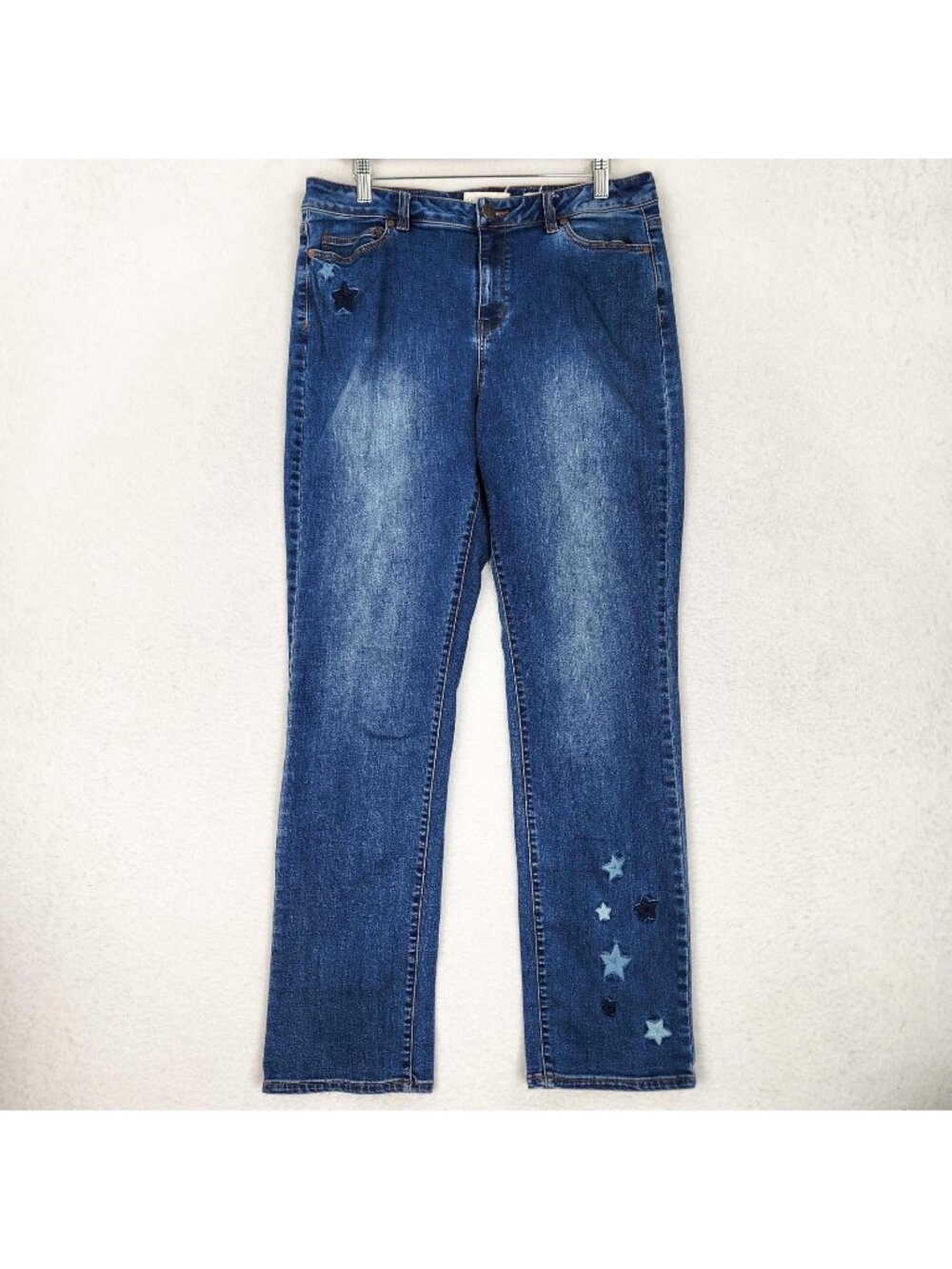 Coldwater Creek Jeans Womens 12 Blue Straight Leg Star Embroidered Stretch Denim